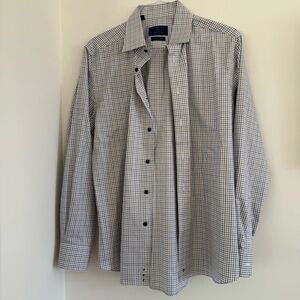 David Donahue Blue and White Casual Button Down Shirt